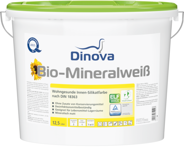 Gebinde  Bio-Mineralweiß | Wohngesunde Innen-Silikatfarbe nach DIN 18363