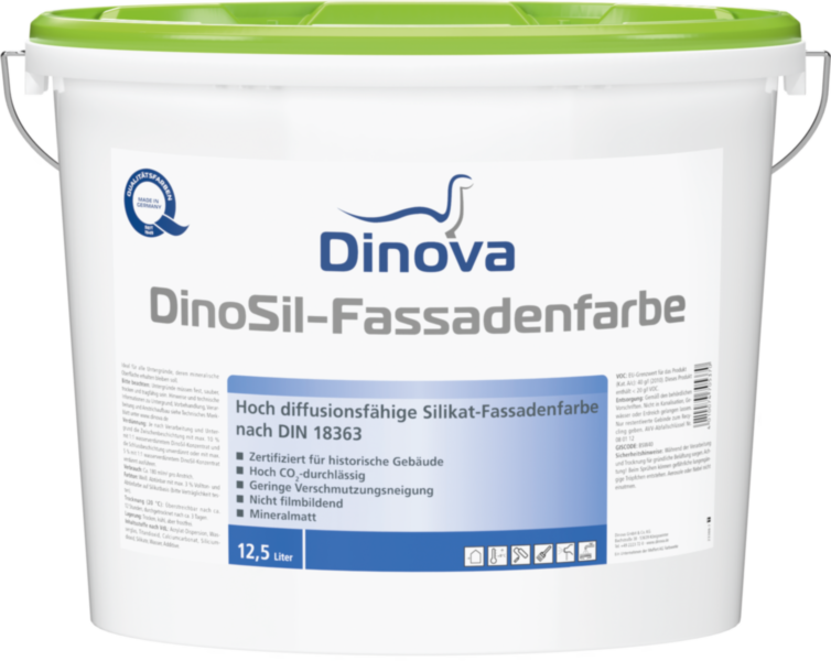 Gebinde  DinoSil-Fassadenfarbe | Hoch diffusionsfähige Silikat-Fassadenfarbe nach DIN 18363