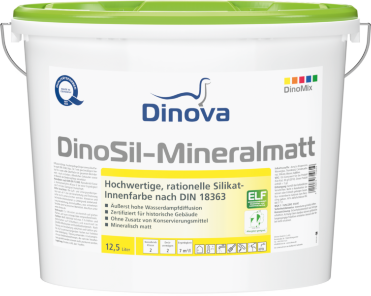 Gebinde  DinoSil-Mineralmatt | Hochwertige, rationelle Silikat-Innenfarbe nach DIN 18363